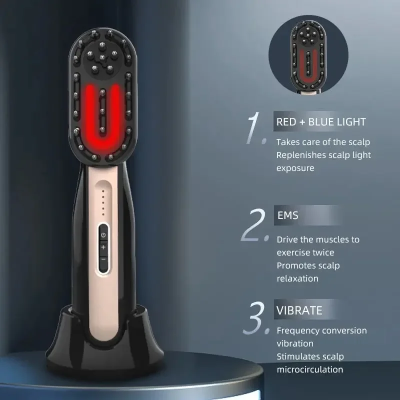 Electric Blue Red Light Micro Current Hair Growth Comb Head Face Body Care Massage Multi Functional All In One Straightener Comb 4