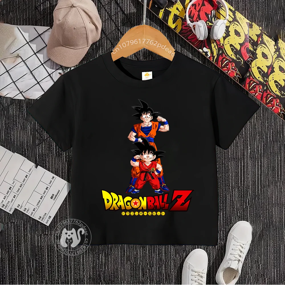 Teen Summer 100% cotton crewneck T-shirt Boys Girls Comfortable Harajuku Top Street Dragon Ball Print casual cotton T-shirt 3