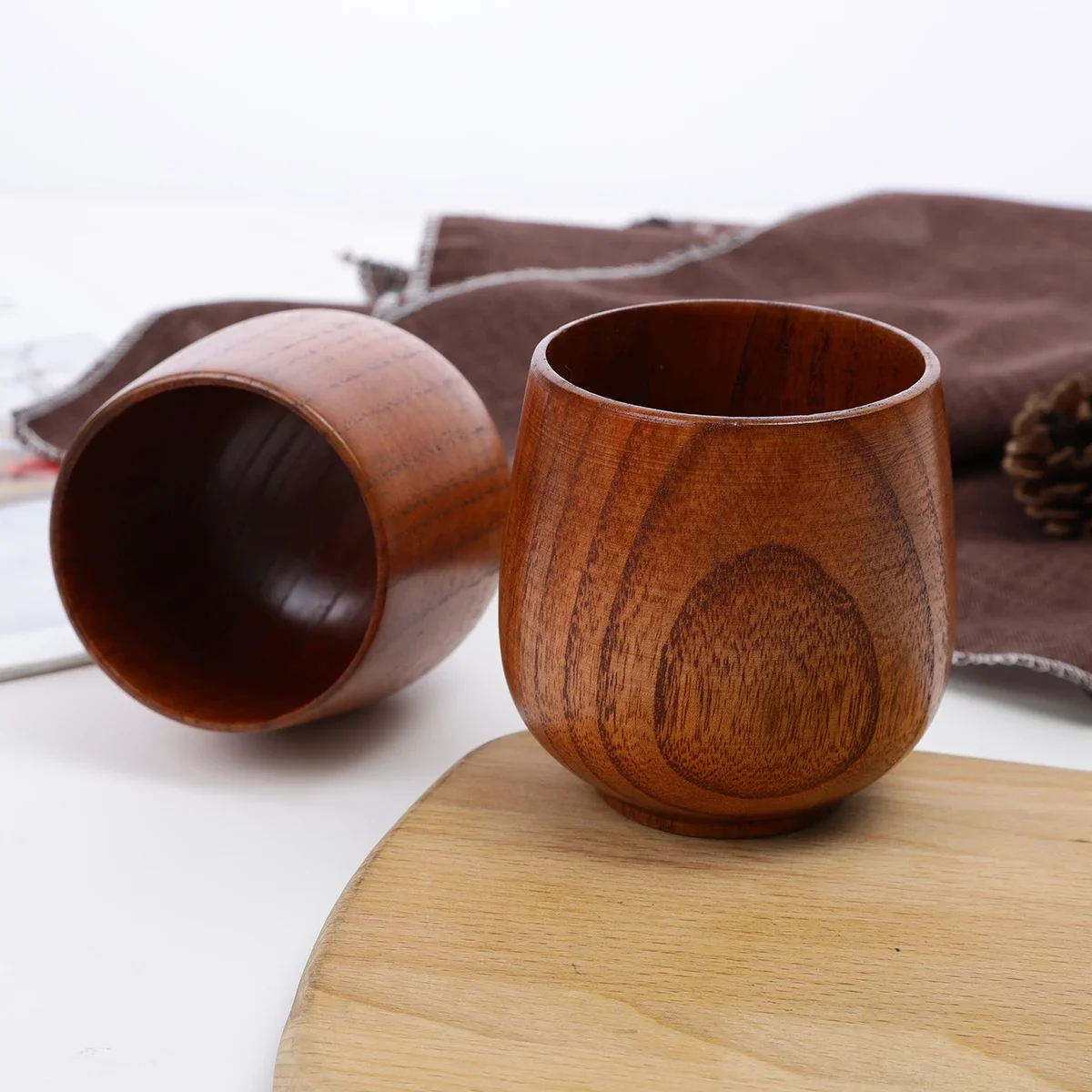 Vintage Solid Wood Insulated Water Cup 1PC Pure Handmade Wood