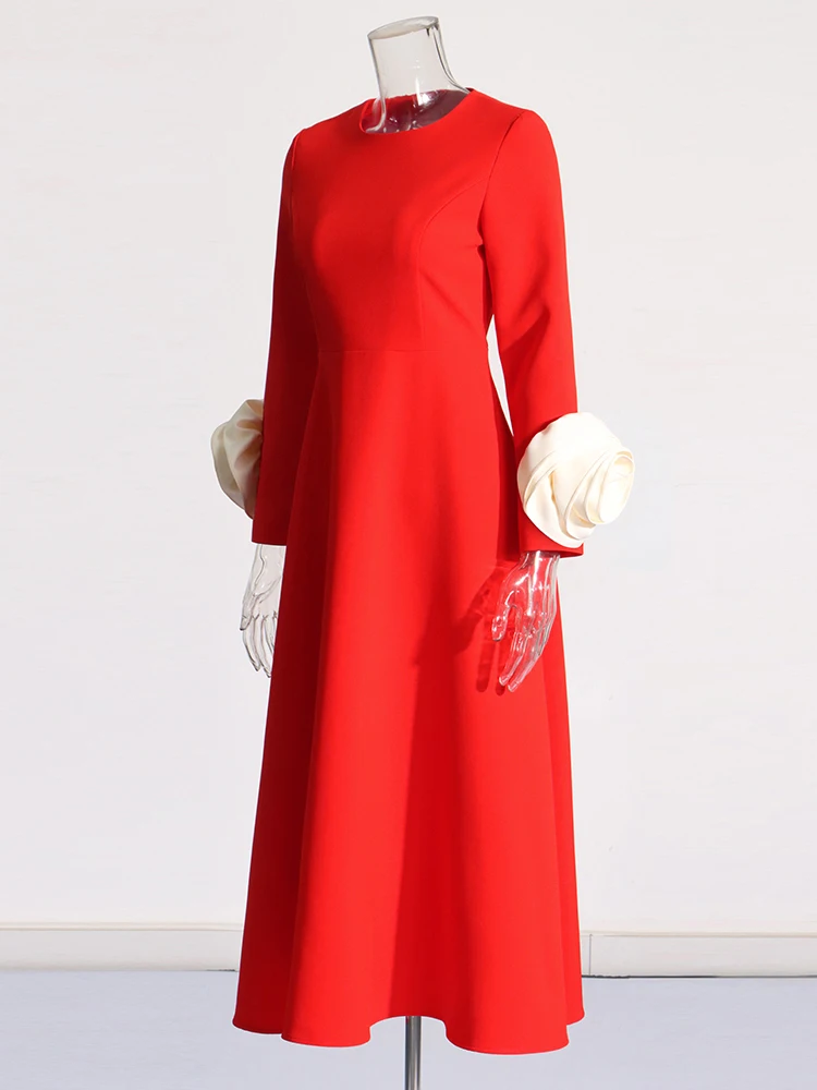 مزخرف نسائي مزين بخط فساتين ، رقبة مستديرة ، أكمام...