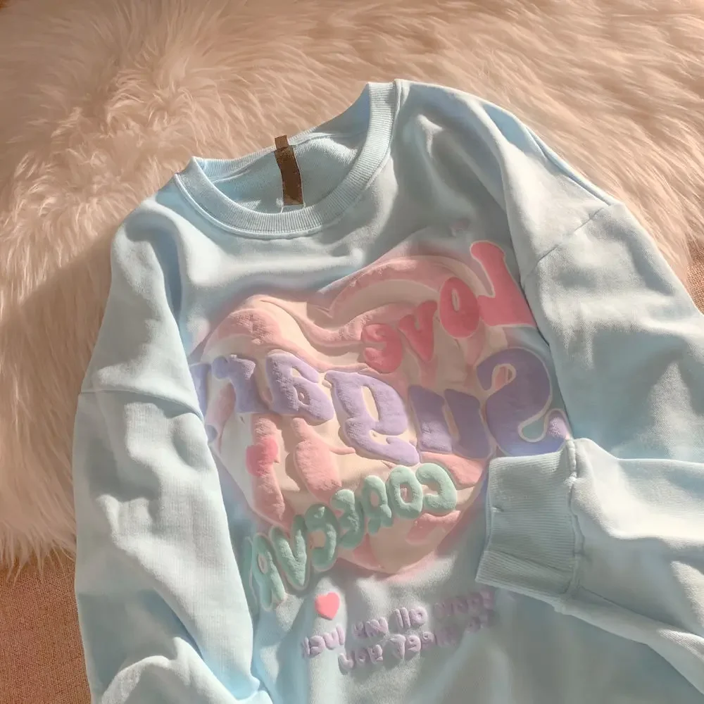 Oversized Crewneck Sweatshirt Women Spring Autumn New Thin Letter Print Hoodie Female Korean Style Loose Chic Long Sleeved Tops
