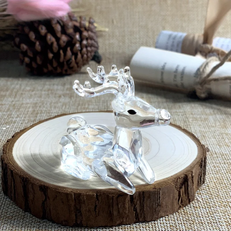 Lovely Crystal Sika Deer Crystal Micro Figurine Clear Glass Art Animali Selvatici Fermacarte Da Collezione Home Table Decor Regalo Per Bambini