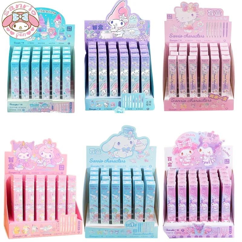 

New Sanrio 24pcs Cute Cartoon Press Gel Pen 0.5 Black Kuromi Melody Student Writing Stationery Writing Smooth School Exam Prizes