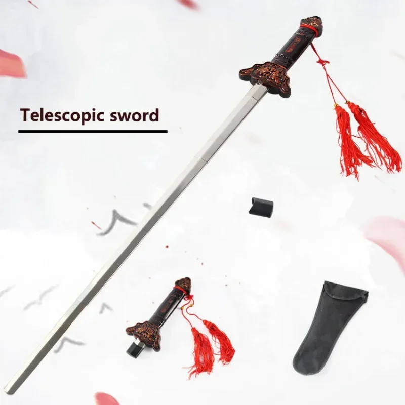 Stainless Steel Telescopic Sword Fitness Tai Chi Sword Foldable Morning Exercise Martial Arts Performance Magic Perfor