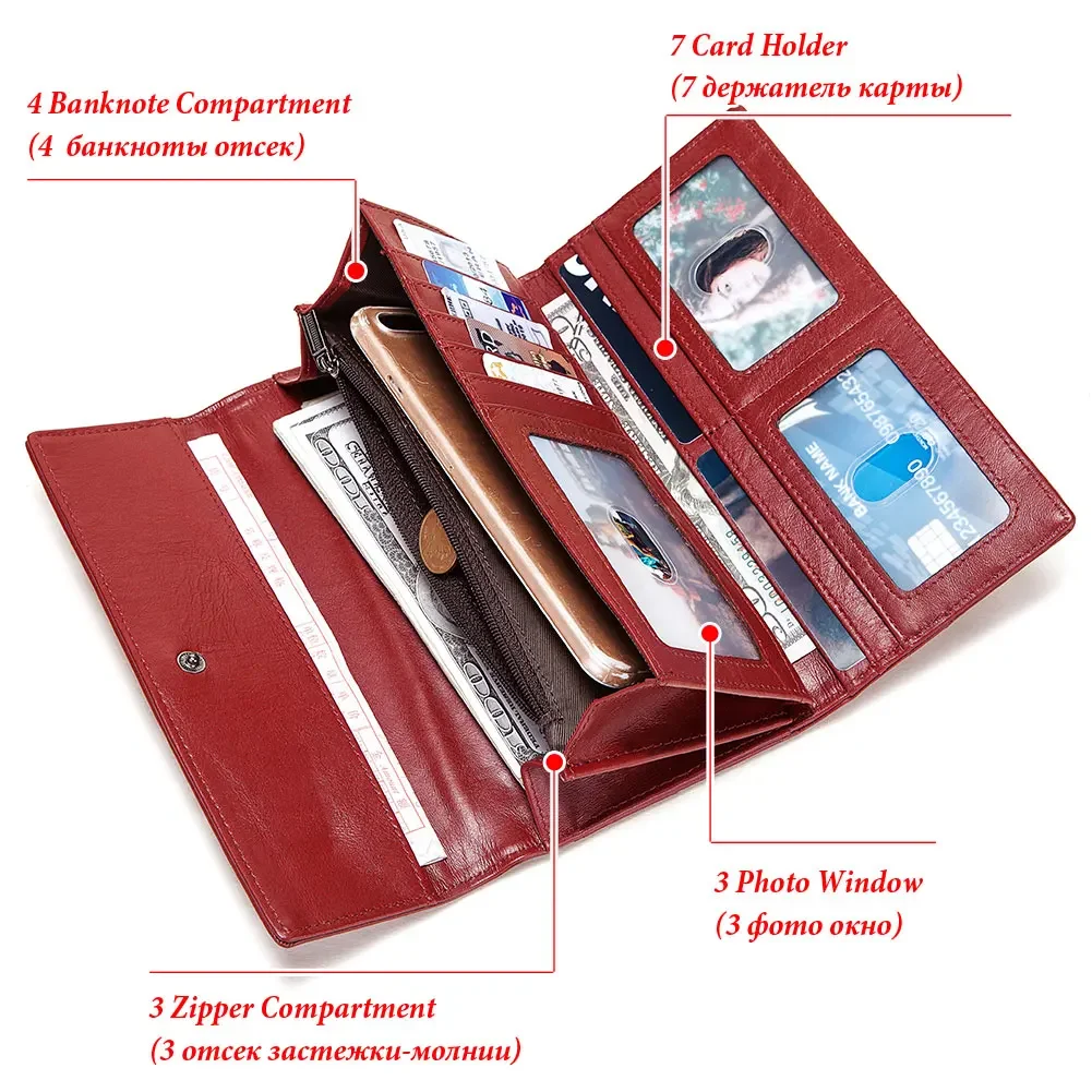 Fashion Women Genuine Leather Wallet RFID Blocking Tri-fold Credit Card Holder Luxury Long Female Phone Clutches purse for women 2
