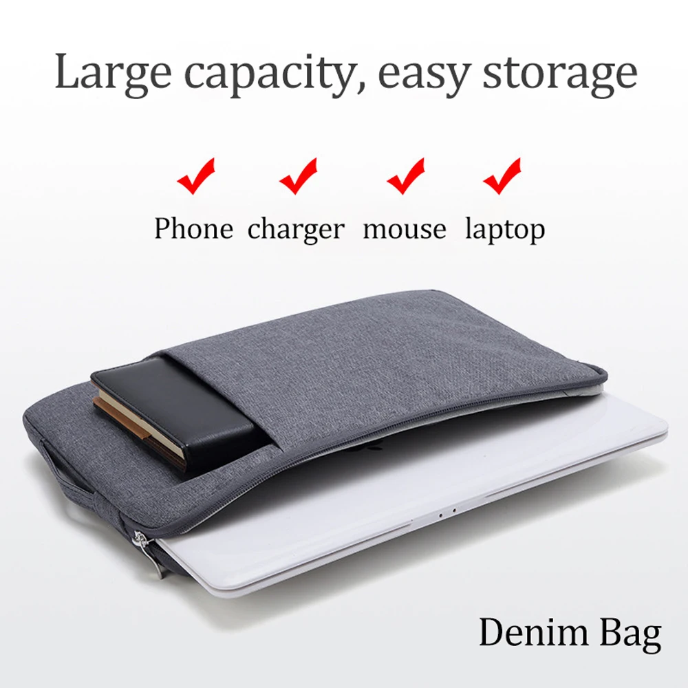 Bolsa Jeans Portátil para Macbook Pro Air m1 Case 12 13.3 14 15 Bexiga Interna Lenovo Dell hp Huawei Xiaomi - Imagem 2