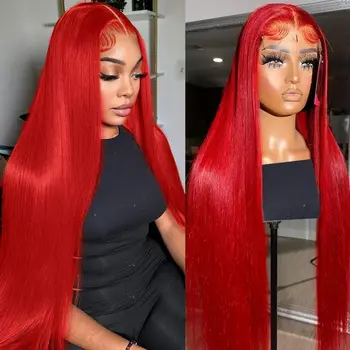30 36 40 Inch 13x4 13x6 Straight Lace Frontal Wigs Hot Red Front Human Hair Wig 4x4 5X5 Closure Wig Pre Plucked For Women 1