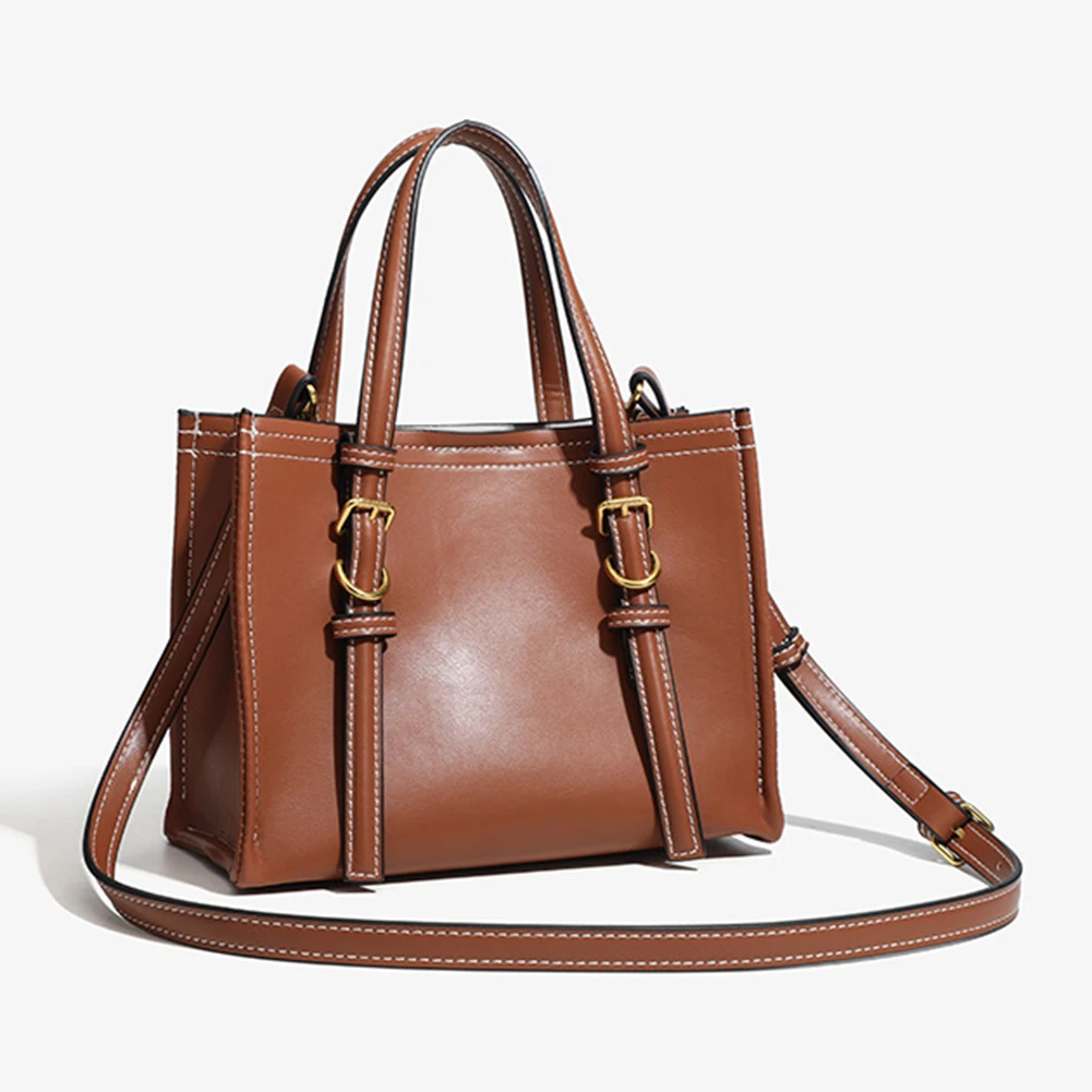 Women's Retro PU Leather Tote Bag Solid Color Top Handle Shoulder Satchel Fashion Work Bag for Daily Use - Image 6