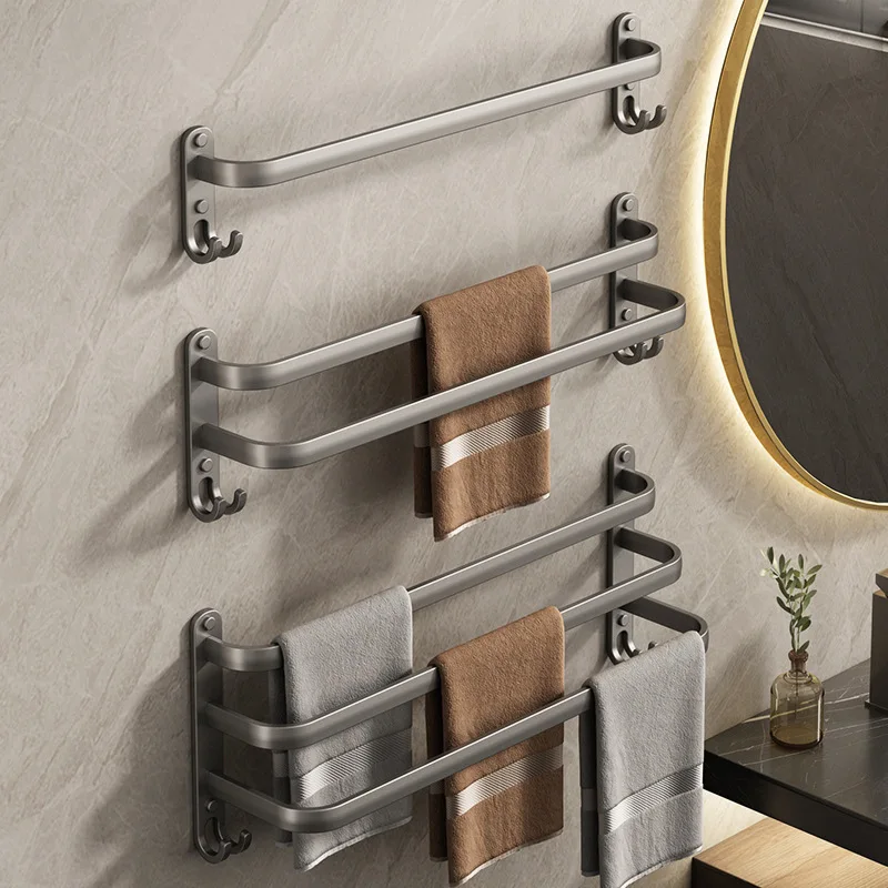 

40cm Space Aluminum Bathroom Racks Towel Shelf Wall-mounted Storage Holder Single/Double Layer Rack Kitchen Accessories