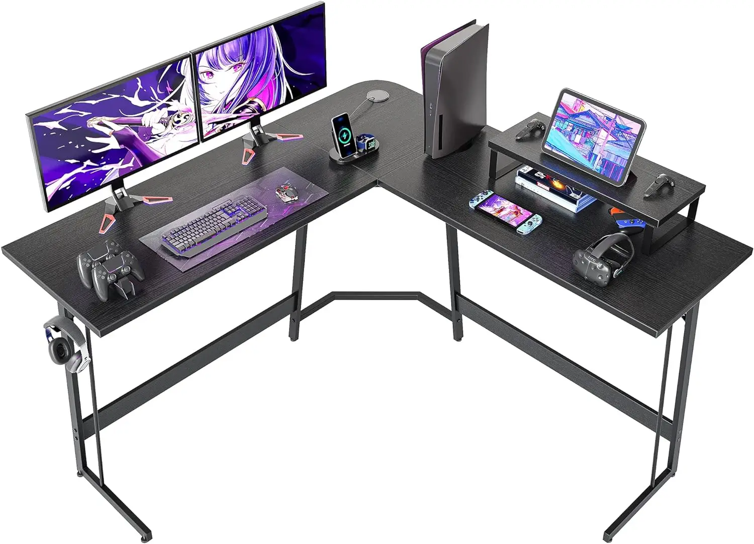 

L Shaped Gaming Desk,47 Inch Computer Desk with Monitor StandCorner Desk Table for Home Office Sturdy Writing Workstation,Black