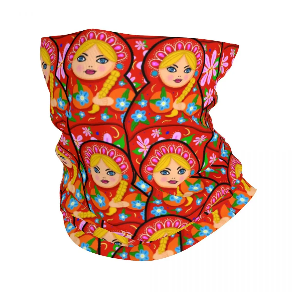 

Russian Matryoshka Folk Art Bandana Neck Warmer Women Men Winter Hiking Ski Scarf Gaiter Babushka Dall Face Cover