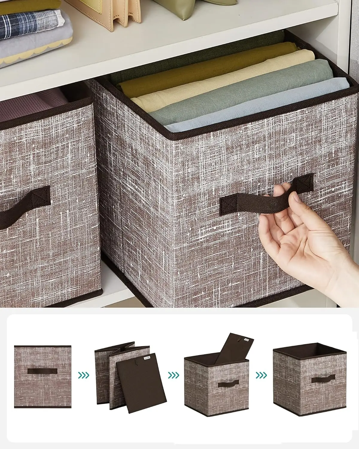 Storage Cubes, -Woven Fabric Bins with Double Handles, Closet Organizers for Shelves, Foldable, for Clothes 5
