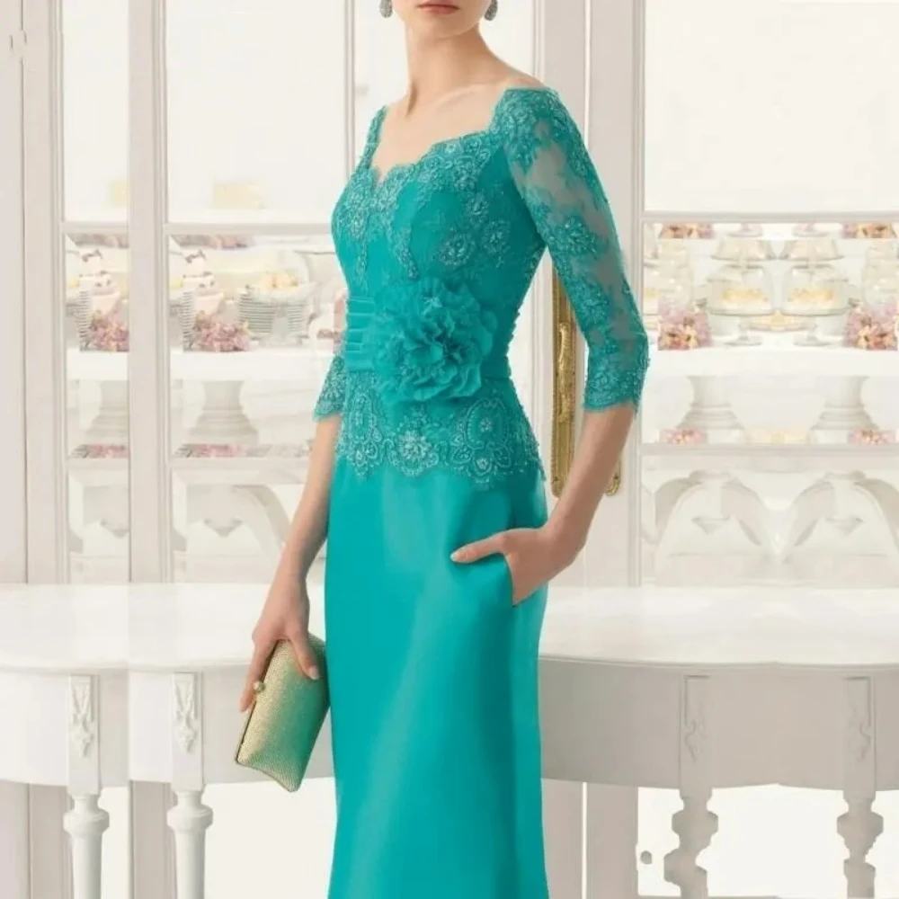 Modest 3/4 Sleeve Mother Of The Bride Dress For Wedding Classic Lace 3D Flower Prom Dress 2024 Elegant Long Evening Gown