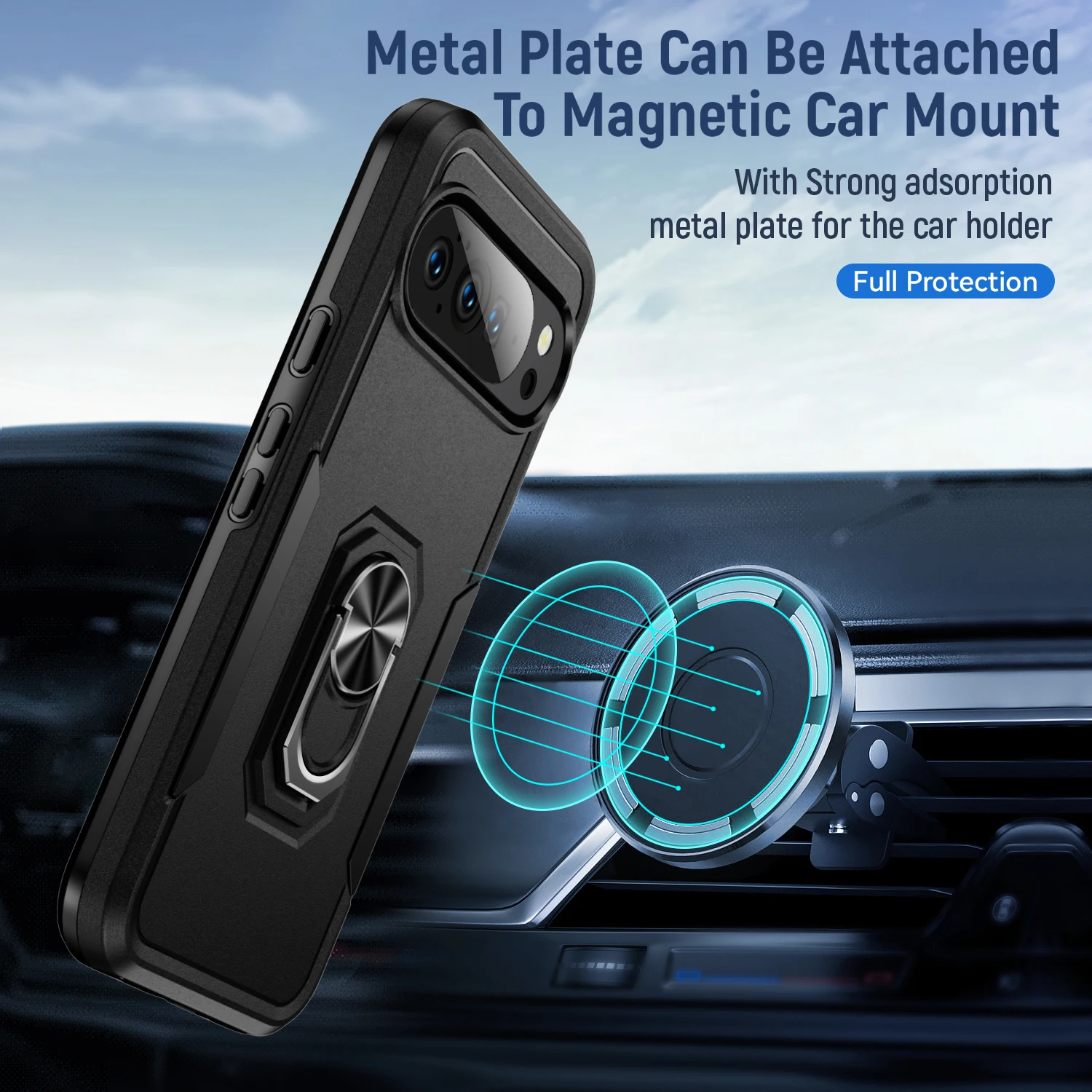 Ultimate Military-Grade Magnetic Ring Stand Case - Heavy-Duty Rugged Shockproof Matte Hybrid Defender Cover