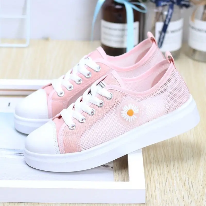 Women Vulcanized Shoes New Tennis Sports Summer Mesh Breathable Lace Walking Fitness Thick Soled Women Sports Shoes