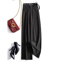 Wine Red Solid Office Lady High Waist Sashes Loose Straight Women's Pants Ankle-Length Trousers Pants For Women Clothing 2024 - Image 3