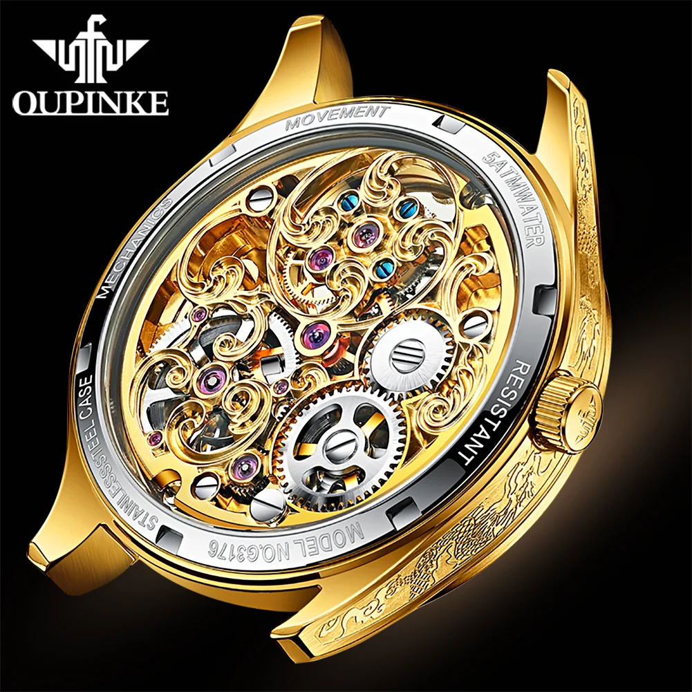 OUPINKE 3176 Top Brand Tourbillon Dragon Watch for Men Luxury Original Skeleton Flywheel Automatic Mechanical Men's Wristwatch