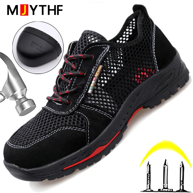 Mens Mesh Safety Steel Toe Work Shoes Indestructible Boots Summer Black Sneakers 