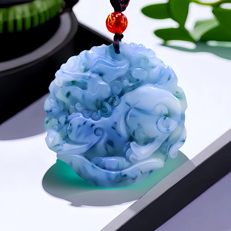 

Ожерелье из натурального голубого нефрита с натуральным резьбовым камнем, ювелирные изделия, подарки для женщин, подарок, амулет, дизайнерский камень для мужчин, драгоценный камень