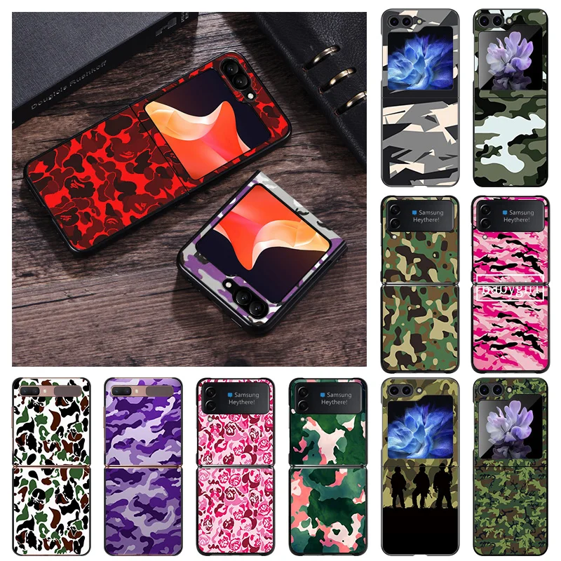Custodia Opaca Per Telefono Per Samsung Galaxy Z Flip5 Flip4 Flip3 Flip 3 4 5 5G Luxury Camouflage Army Camo Zflip Hard Black Soft Cover