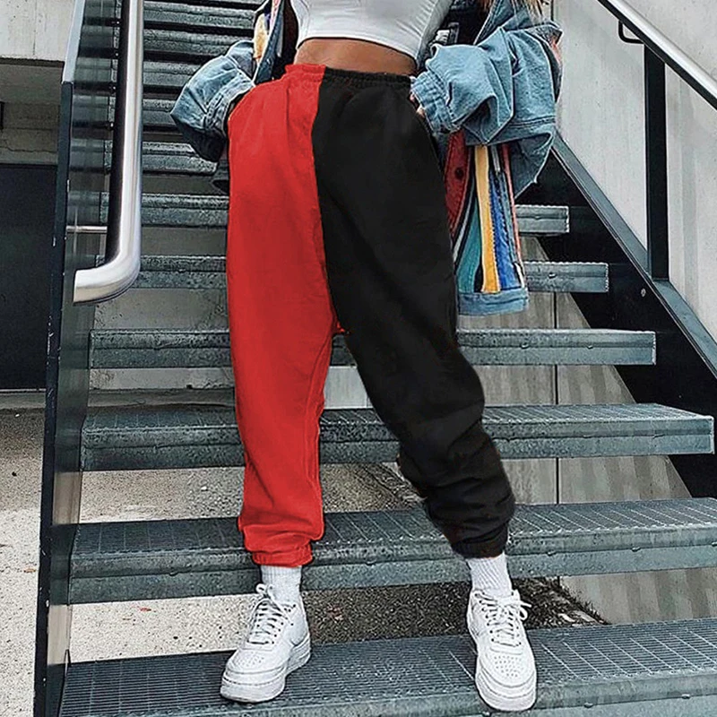 

2021 Two-color Stitching Pants Lady Harajuku Wide Leg SweatPant High Waist Trousers Oversize Pants Streetwear Casual Jogger Pant