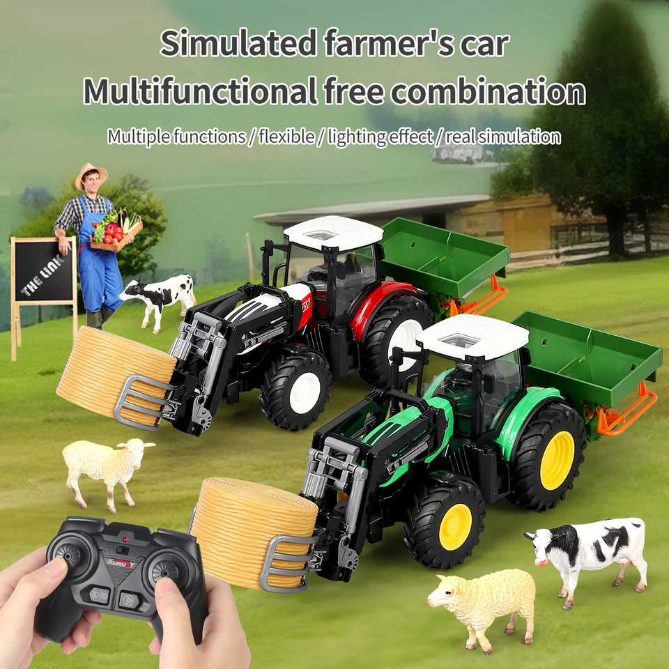 Ensemble de tracteur de ferme télécommandé, jouets de tracteur de  bricolage, jouet de véhicule de camion de ferme de tracteur électronique à  l'échelle 1/24 2,4 GHz avec lumière pour enfants de Noël