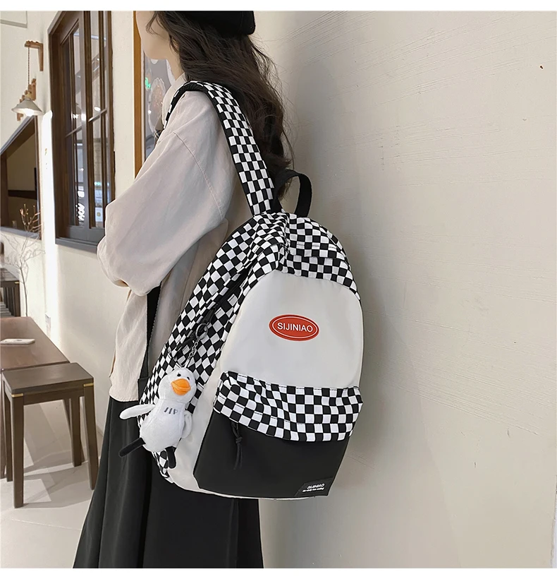 DCIMOR Fashion Plaid Waterproof Nylon Women Backpack Female Portable Travel Bag Teenage Girl Big Schoolbag Kawaii Book Mochila