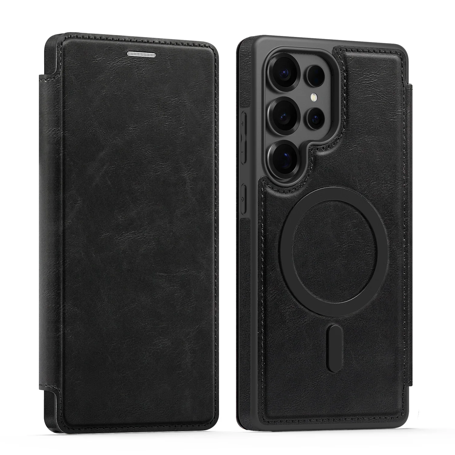Elegant Business Leather Flip Case with Magnetic Magsafe and Built-in Card Slot