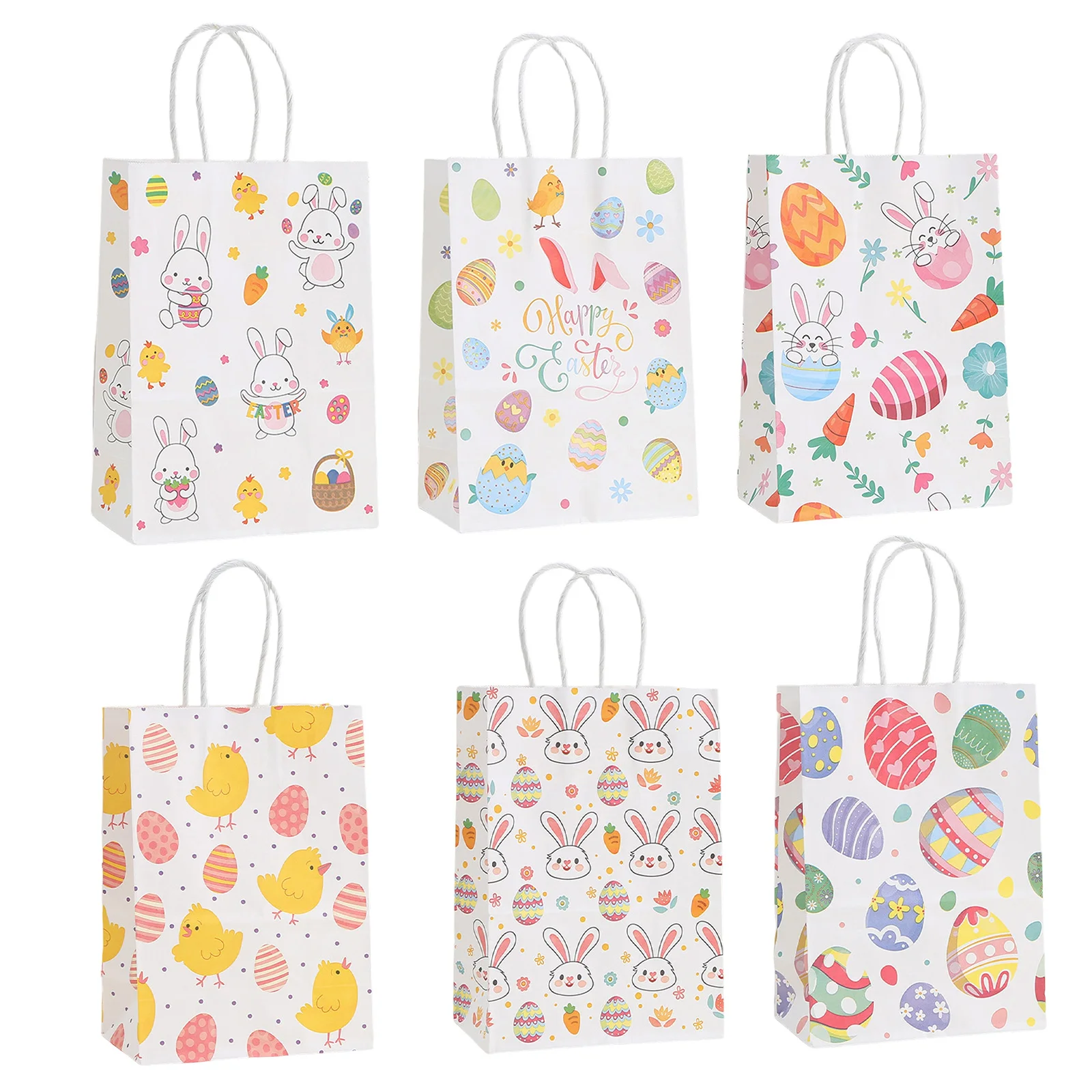 Easter Bunny Treat Bags 12 Pack with Handles - Cute Paper Goodie Bags for Candy Gifts and Party Favors - Holiday Fun