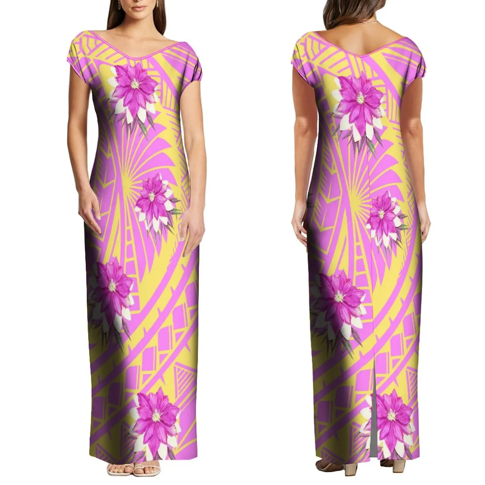 

Samoa Women'S Short Sleeve Dress Polynesian Print Elegant Long Dress Women'S Off-The-Shoulder Dress Free Shipping