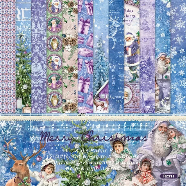 12 Sheet 6 Cute Christmas Scrapbook Paper Pad Handmade Paper Craft  Background Paper Album Scrapbooking Material