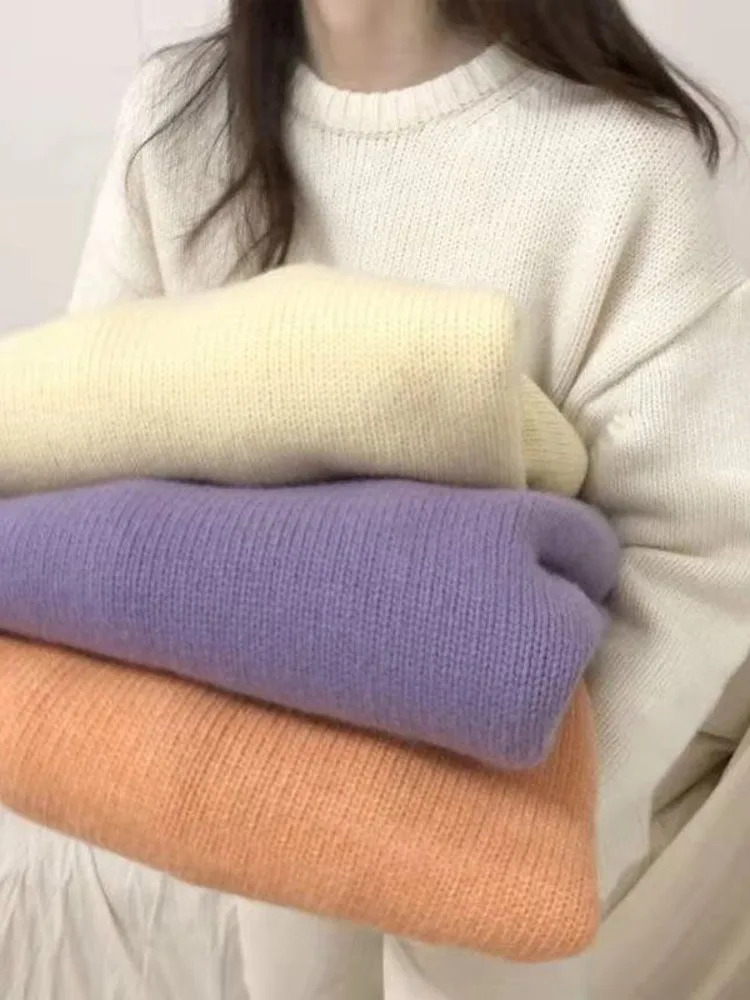 

Women Sweater Elegant Knitted Top Fashion Pullover Basic O-neck Harajuku Casual Korean Soft Simple Sweater Sweet New 2023