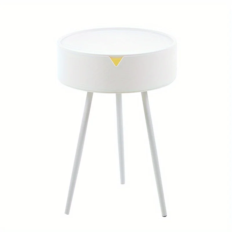 Bedside Table, Plastic Round Table with Storage Space, Coffee Table, Sofa Side Table
