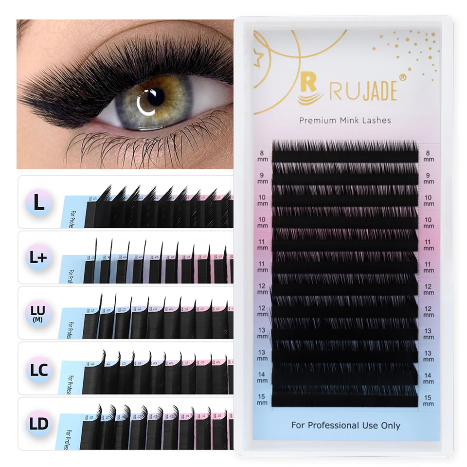 RUJADE L/L+/LC/C/CC/D/DD/LD/LU(M) Curl Einzelne Wimpernverlängerung Mattschwarz Weiche Koreanische Pbt L Make-Up Wimpern Faux Nerz Cilios – Detail 1