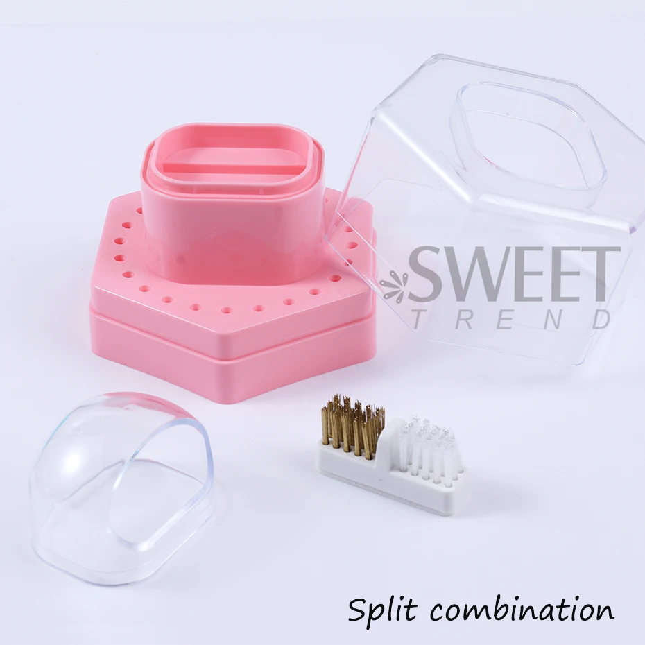 24-Holes Nail Drill Bits Storage Box with Cleanning Brush Grinding Head Holder Display Stand Organizer Manicure Accessories Tool