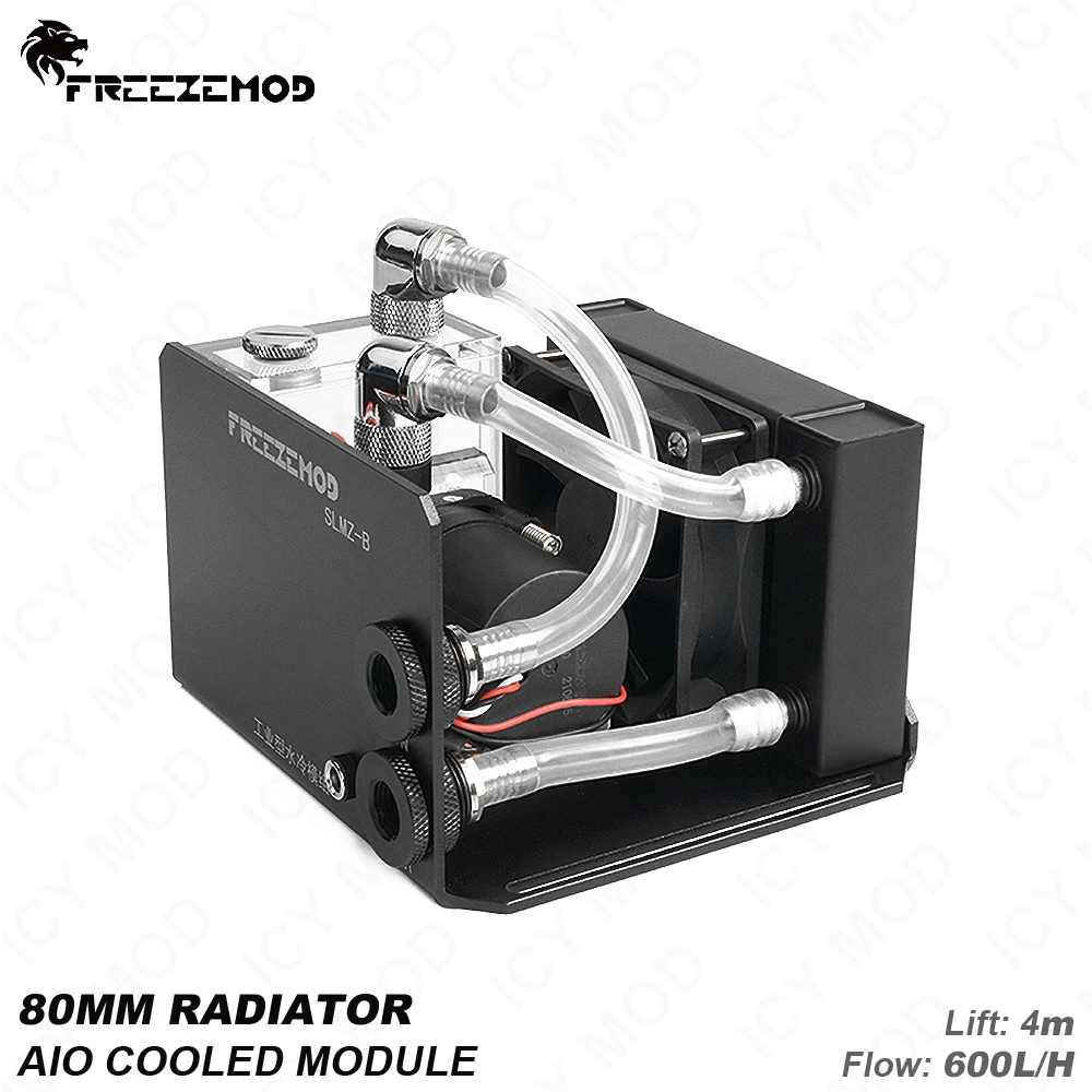 

FREEZEMOD AIO Liquid Cooling 80mm Aluminum Heat Sink Industrial Water Cooling Module with 4m Head Pump 80mm Fan SLMZ-B-T