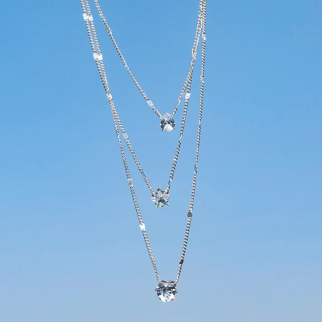 Trendy Zircon Pendant Necklace For Women Multilayer Chain Choker Fashion Female Party Shiny Jewelry Gift 6