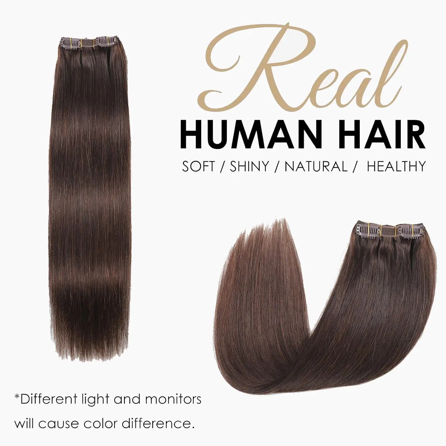 Extensions Brown Real Human Hair 120g Invisible Removable 8 Pieces Per Set 26 Inches Clip in