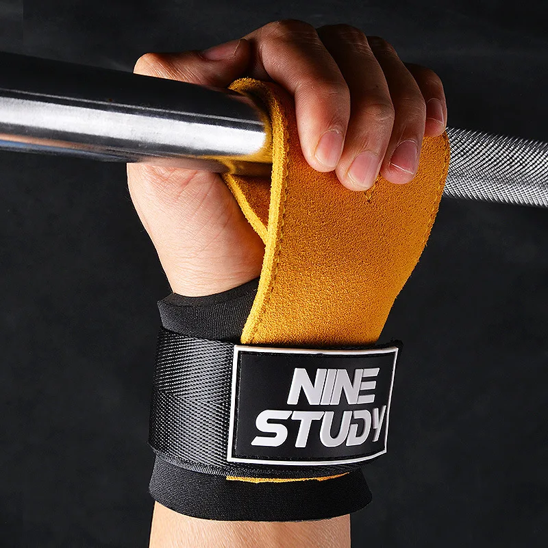 Weight Lifting Leather Wrist Hooks Straps Cowhide Padded Deadlift Gloves for Fitness Gym Power