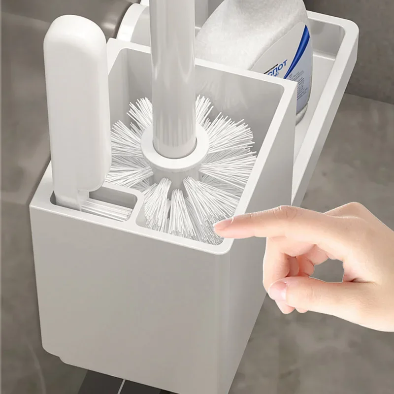 Bathroom Accessories Toilet Brush Set Adjustable Angle Long Handle with Wall Holder 360&deg; Scrubbing & Base for HomeUse