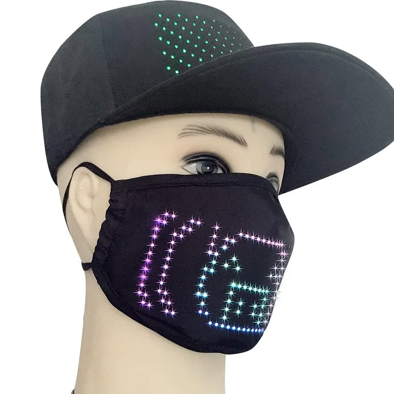LED 발광 디스플레이 마스크 블루투스 앱으로 LED 디스플레이 스크롤 텍스트 전송 면 소재 풀 컬러 파티 장식 발광