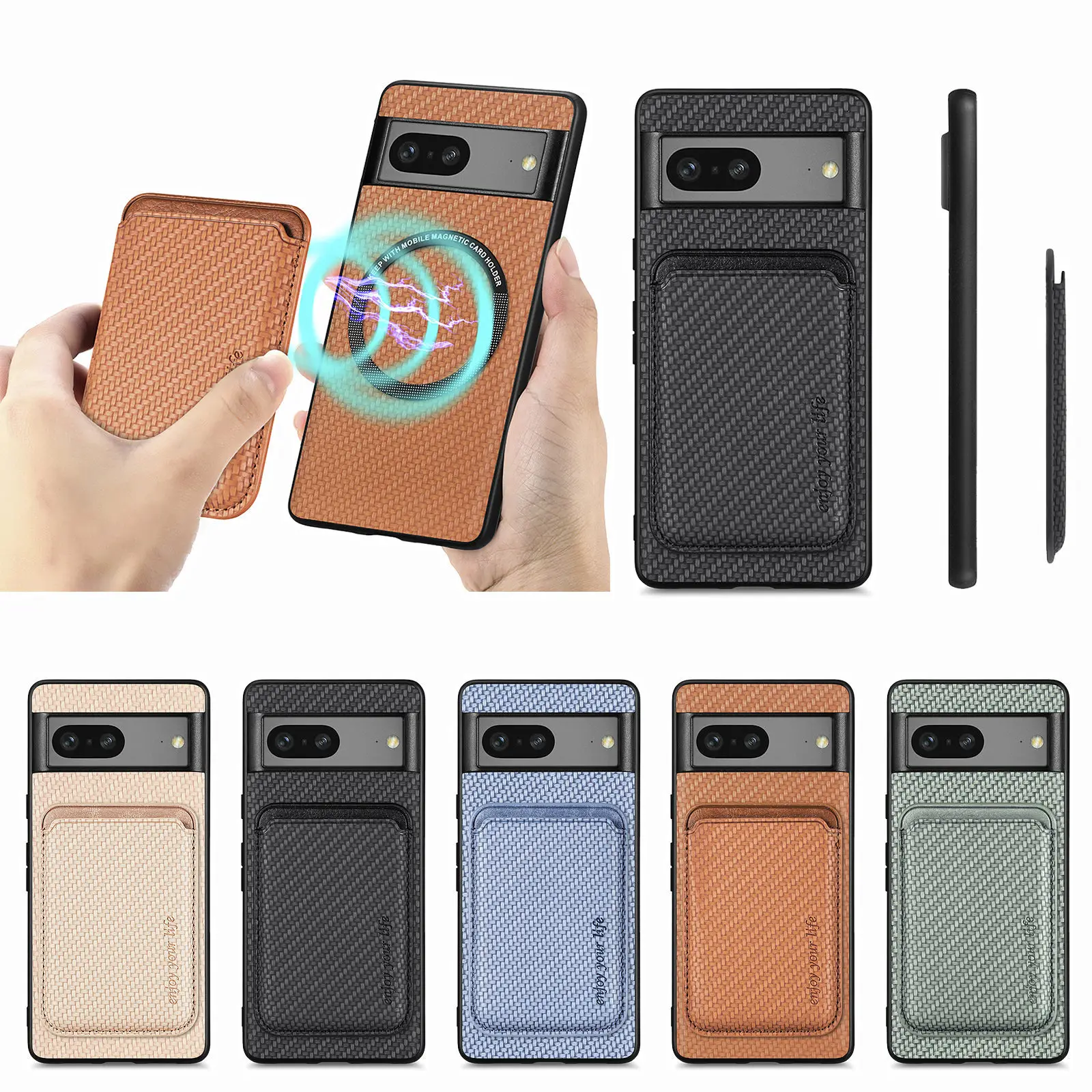 

For Google Pixel 7a 8 Pro Phone Back Case Classic Leather 2in1 Magnet Card Soft edge Woven Pattern Shockproof Holder