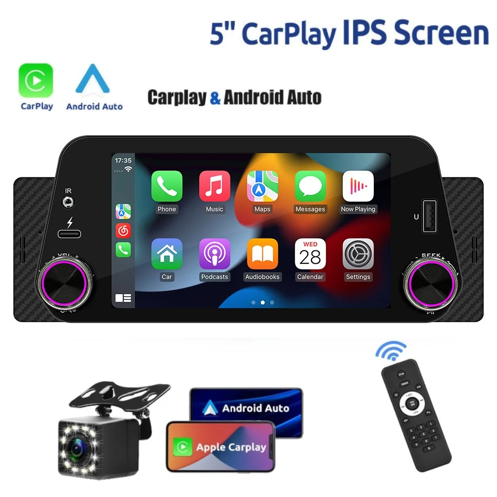 

Wireless CarPlay Car Radio, Bluetooth Handsfree, Android Auto, A2DP, 5" MP5, USB Mirrorlink, Audio System Head Unit 1 Din, F152W