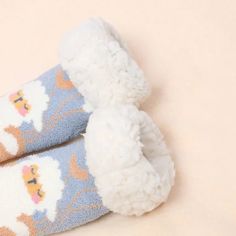 Cute Baby Warm Anti-slip Christmas Long Slippers Winter Thicken Wool White Thermal Floor Socks for Infants Boys Girl Accessories