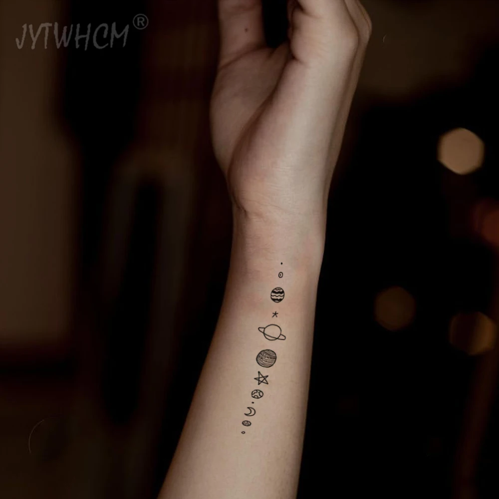 Adesivi per tatuaggi temporanei impermeabili una serie di lettere stellate Star s Moon motivo geometrico tatuaggio finto Arm Art uomini e donne
