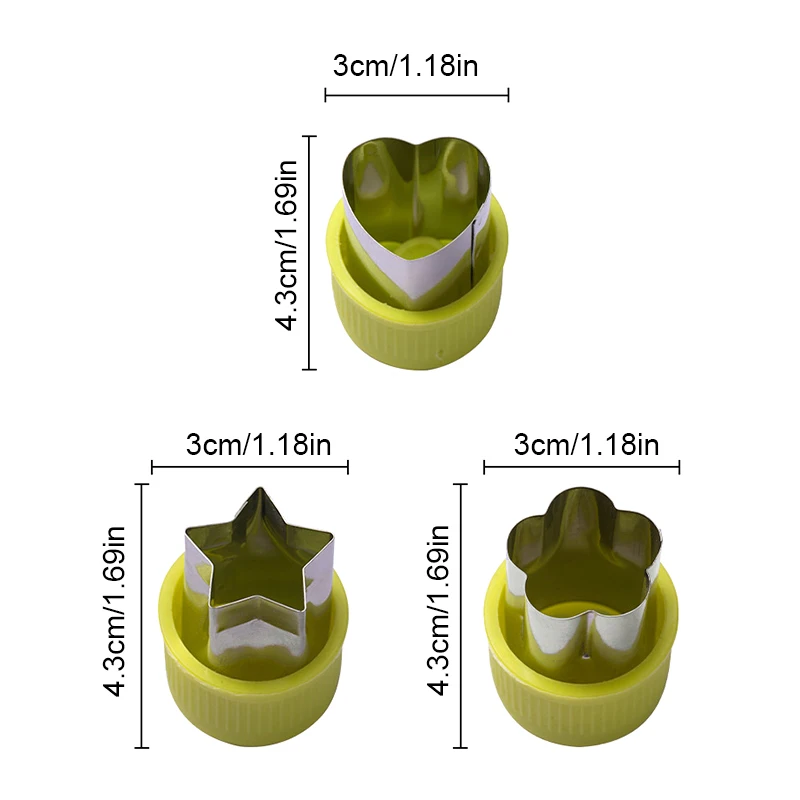 3Pcs Set Star Heart Flower Shape Vegetables Cutter Plastic Handle Portable Stainless Steel Fruit Cutting Kitchen Gadgets