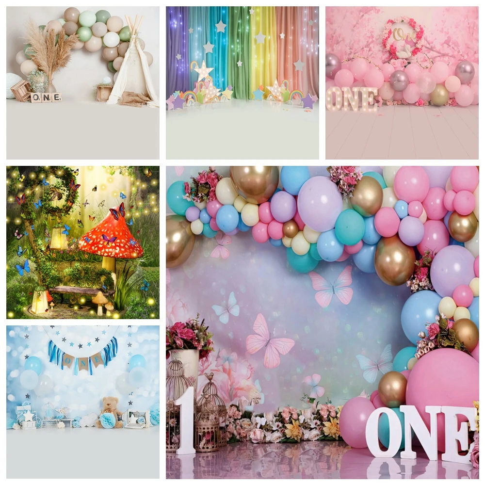 

Newborn Baby 1st Birthday Party Backdrop for Photography Balloon Wood Floor Cake Smash Background Children Portrait Photo Studio