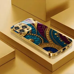 Luxurious Gold Blue Relief Floral Metallic Glass Phone Case - iPhone 15 Plus (1)