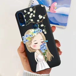 Cute Flower Cat Painted Soft Silicone Phone Case Cover - Moto One Vision (Pink Green)