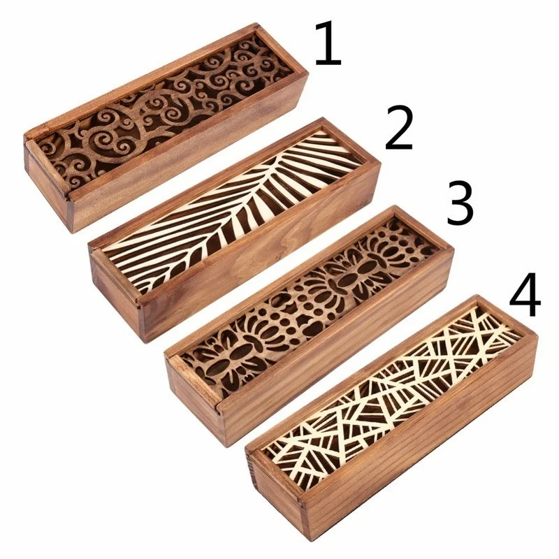 Portable Retro Box Hollow Wood Pencil Case Storage Box Students Cute Wooden Pencil Box Multi Stationery Desk Storage Accessory